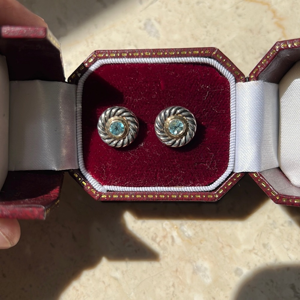 David Yurman Blue Topaz cookie earrings
